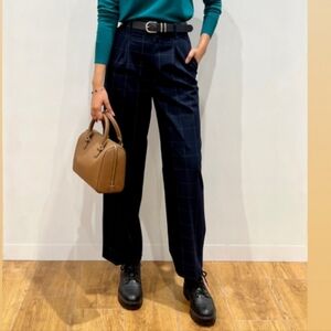 Uniqlo Navy Pleated Wide Leg Windowpane Pants Size Small (26-27)